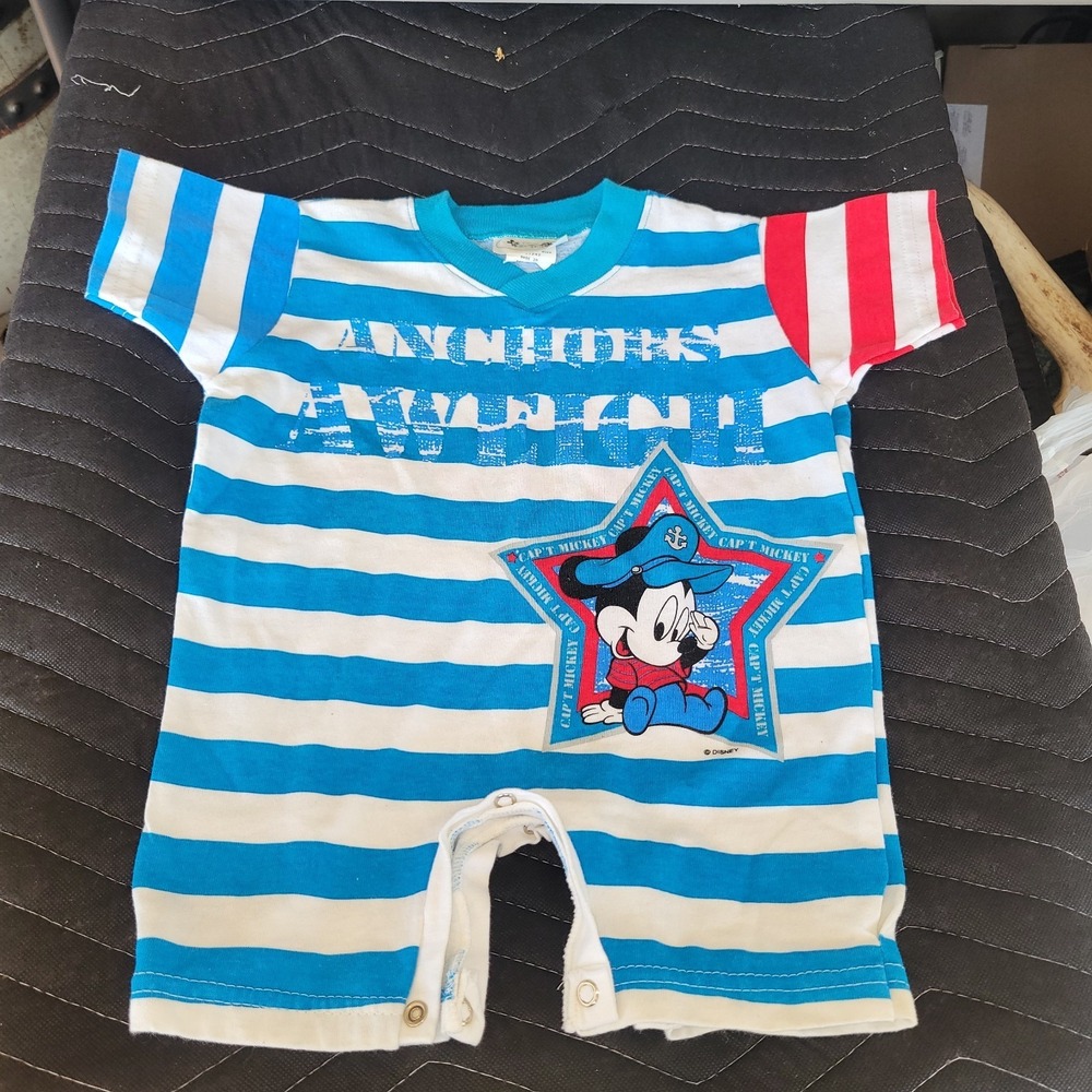 VINTAGE Disney Mickey Mouse Original Outfit  Jumpsuit 12 Months White Blue